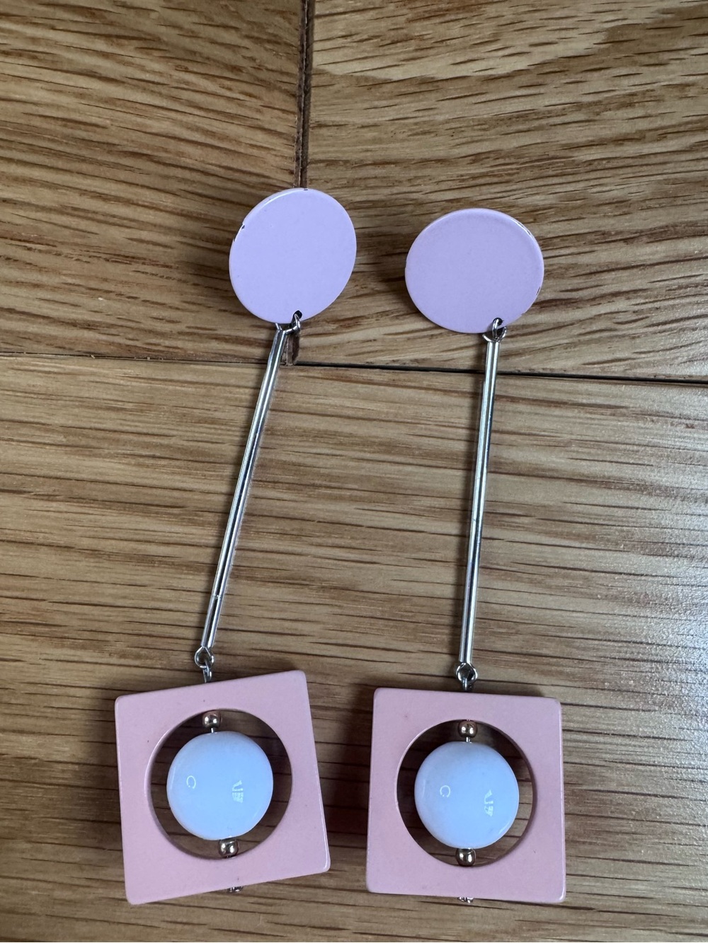 Pink Geometric Drop Earrings - Minimalist Women Jewelry
